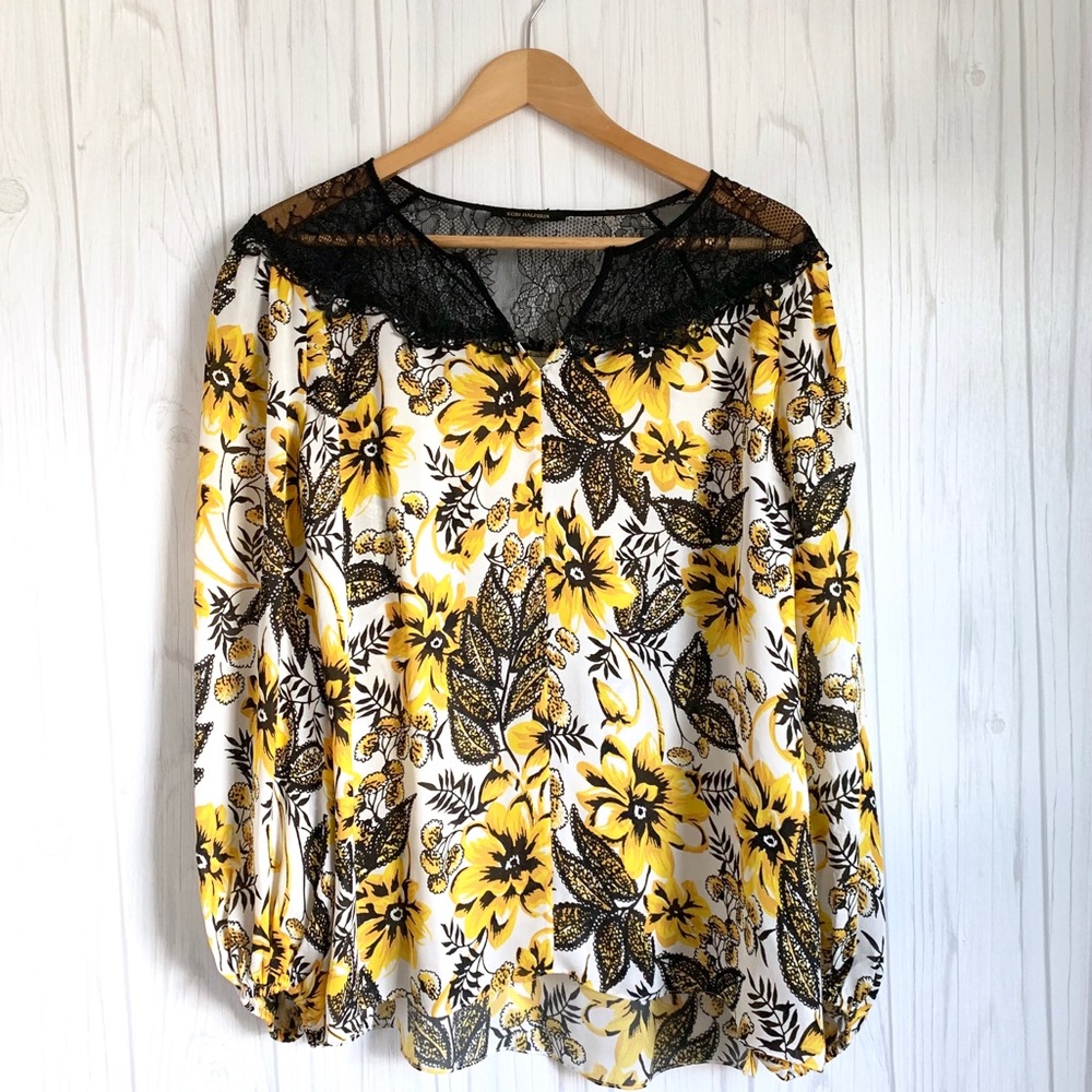 Kobi Halperin Long Sleeve Silk Top, Floral & Lace